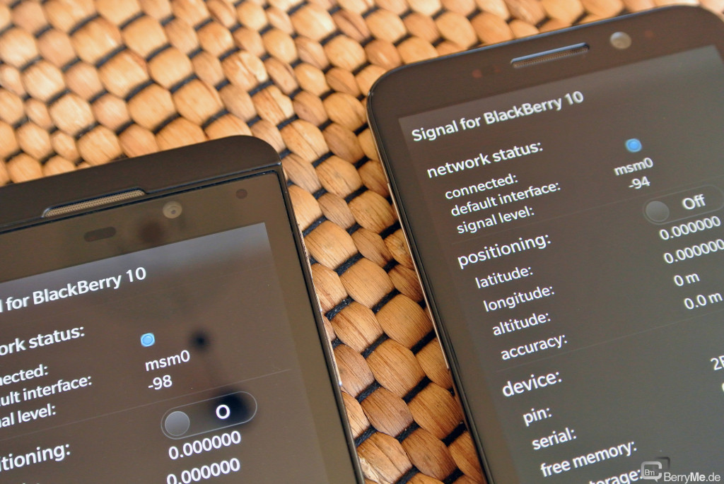 Vergleich der Empfangsstärke Z10 und Z30