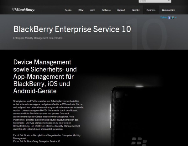BlackBerry Enterprise Service 10 (BES 10) zum Download freigegeben