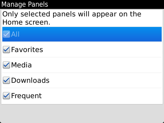 BlackBerry OS 7 Panels verwalten BlackBerry OS 7 Panels verwalten