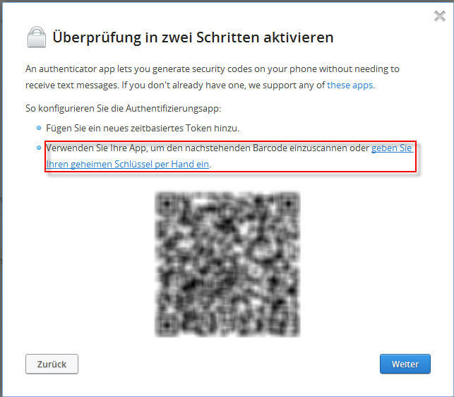 Dropbox TFA Barcode