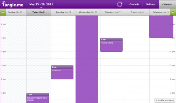Kalender am PlayBook mit Tungle.me