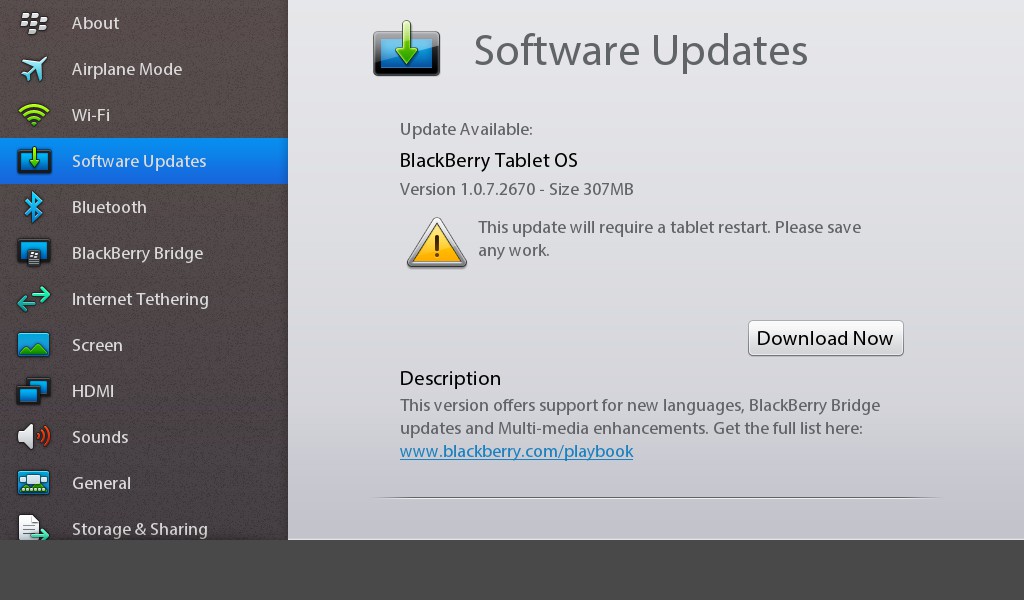 BlackBerry Tablet OS v1.0.7.2670