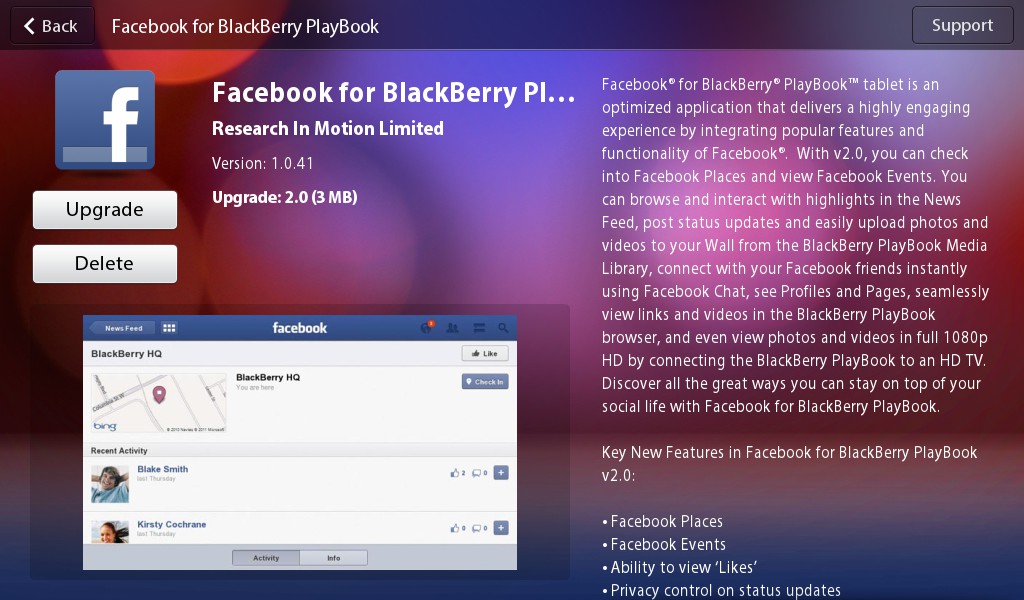 Facebook 2.0 BlackBerry PlayBook