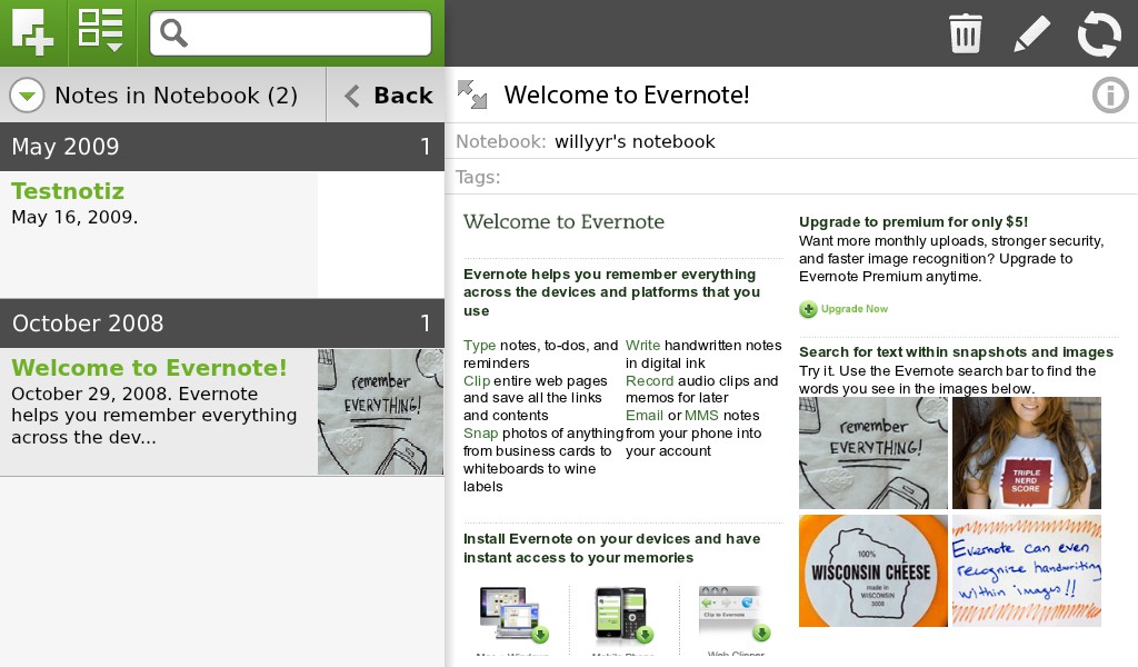 Evernote für BlackBerry PlayBook