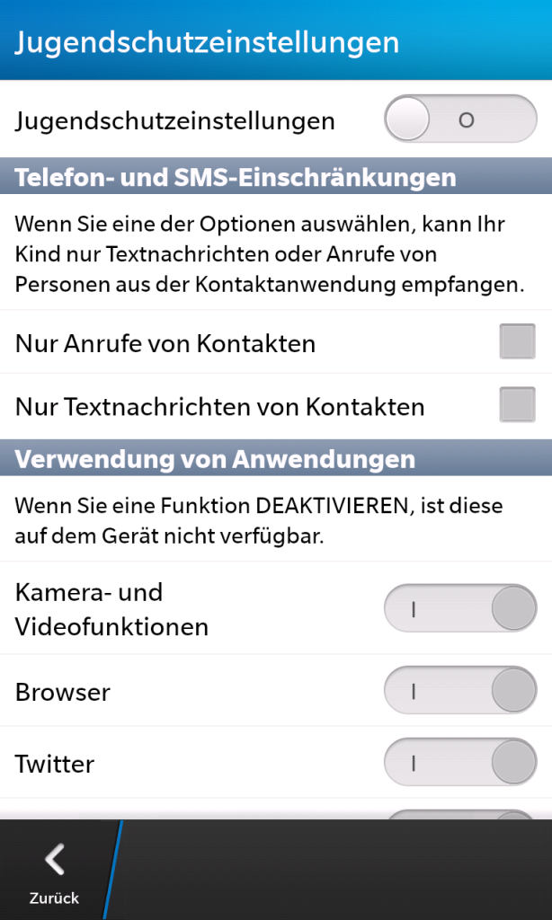Jugenschutzeinstellungen unter BlackBerry 10 Jugenschutzeinstellungen unter BlackBerry 10