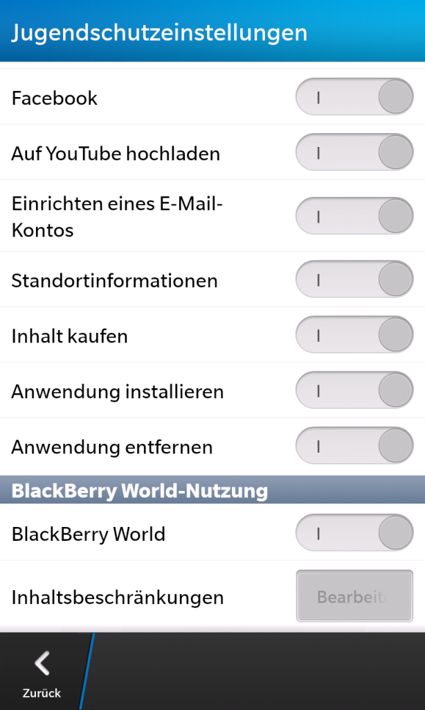 Jugenschutzeinstellungen unter BlackBerry 10 Jugenschutzeinstellungen unter BlackBerry 10