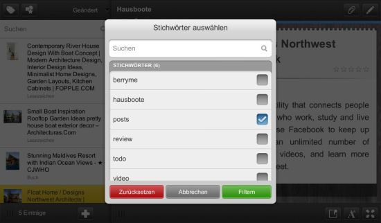Organize Me PlayBook App - Filter
