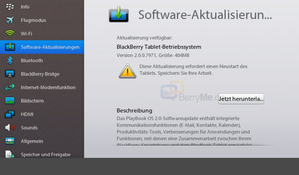 BlackBerry PlayBook Tablet OS 2.0.0.7971 ab sofort zum Download verfügbar