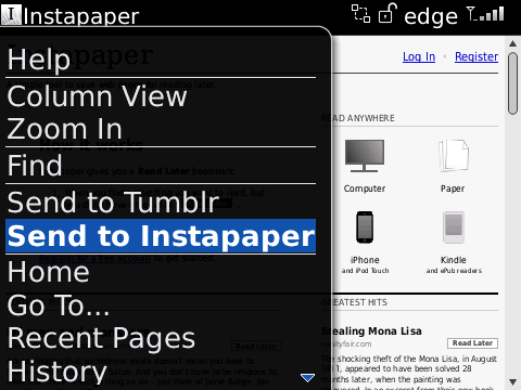 Instapaper Bookmarklet für den BlackBerry Browser